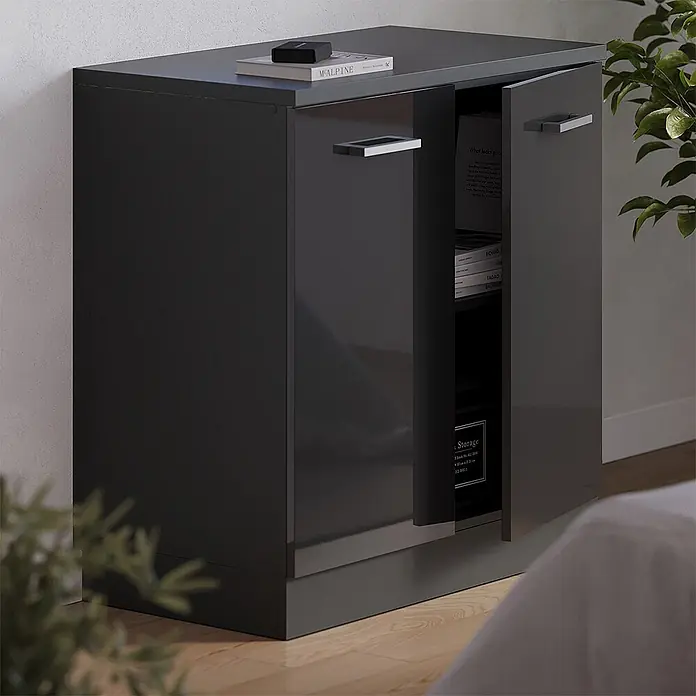 Vicco Küchenschrank für Dachschrägen R-Line, Anthrazit Hochglanz, 80 cm - 