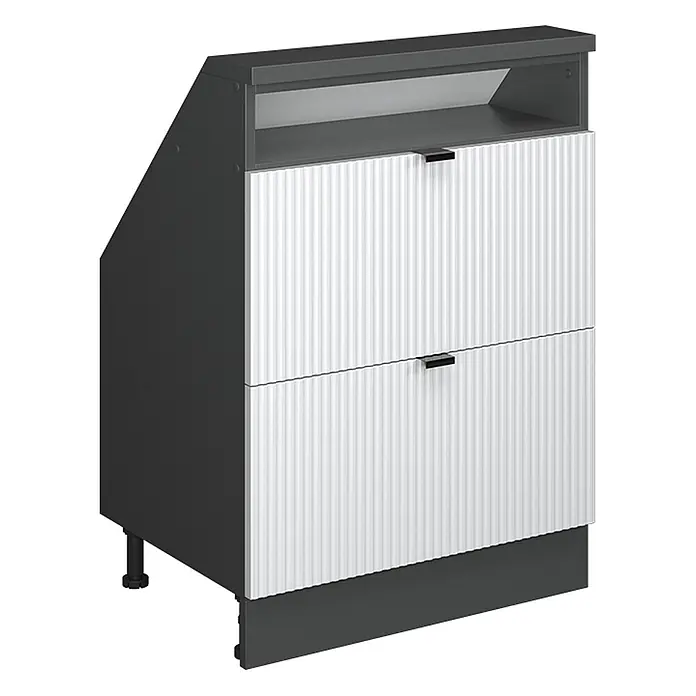Küchenschrank für Dachschrägen R-Line 60 cm Weiß Riffel Art.-Nr. 60624 - 