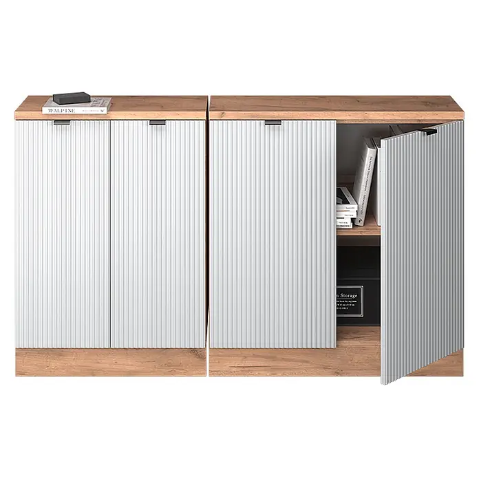 Küchenschrank für Dachschrägen R-Line 140 cm Weiß Riffel Art.-Nr. 60650 - 