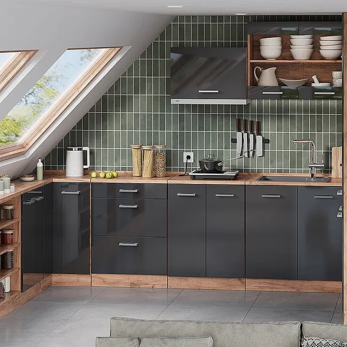Vicco Küchenschrank für Dachschrägen R-Line, Anthrazit Hochglanz, 60 cm - 