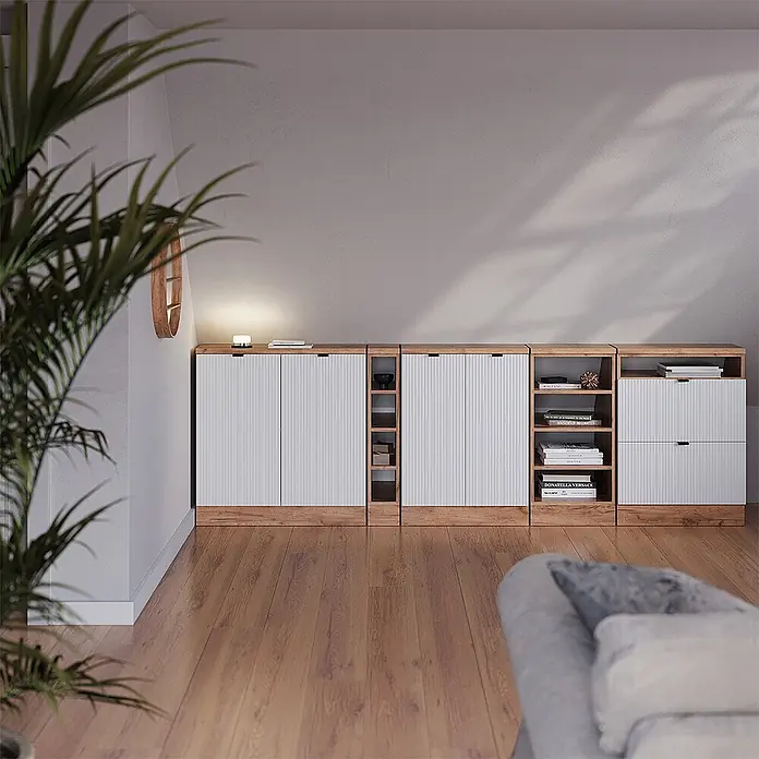 Küchenschrank für Dachschrägen R-Line 140 cm Weiß Riffel Art.-Nr. 60650 - 