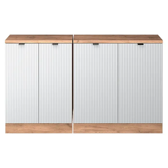 Küchenschrank für Dachschrägen R-Line 140 cm Weiß Riffel Art.-Nr. 60650 - 