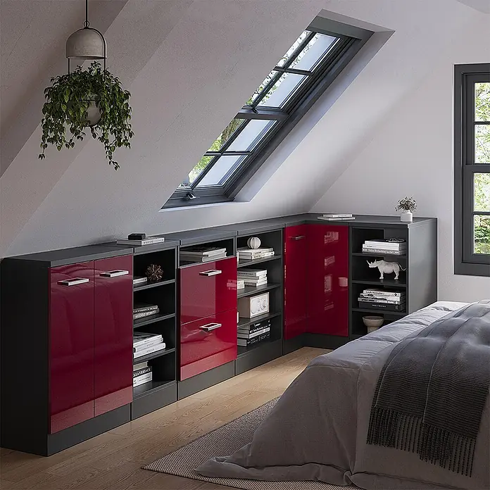 Küchenschrank für Dachschrägen R-Line 75.6 cm Rot Hochglanz Art.-Nr. 60510 - 