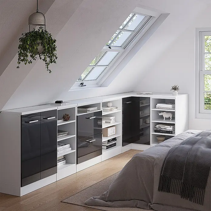 Vicco Eck-Küchenschrank für Dachschrägen R-Line, Anthrazit HGL, 75.6 cm - 