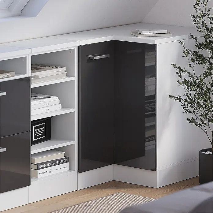 Vicco Eck-Küchenschrank für Dachschrägen R-Line, Anthrazit HGL, 75.6 cm - 