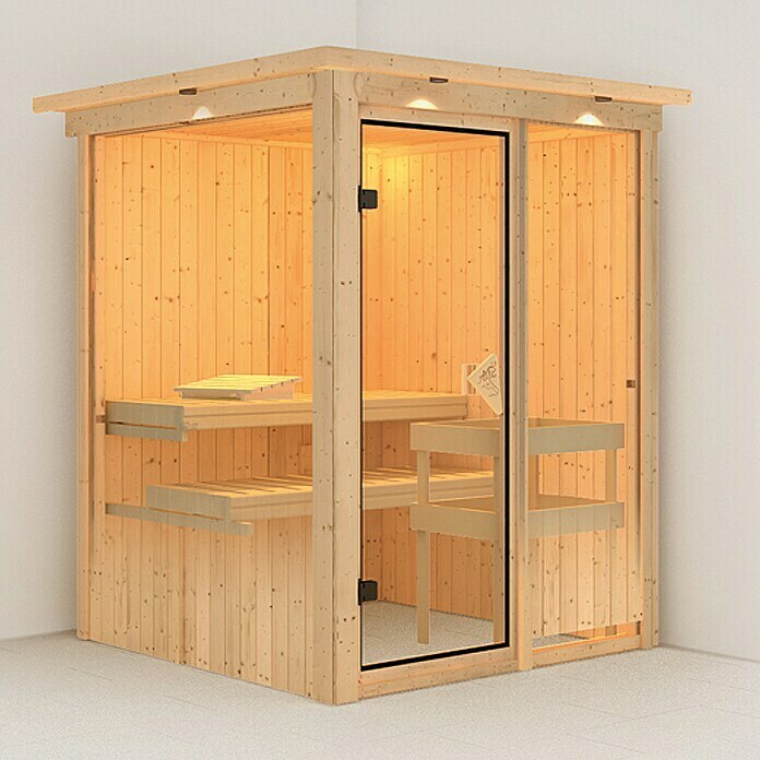 Karibu Systemsauna Norin (Mit Sauna Bio-Ofen 9 kW inkl. Steuerung Easy, Ohne Dachkranz, 151 x 151 x 198 cm)