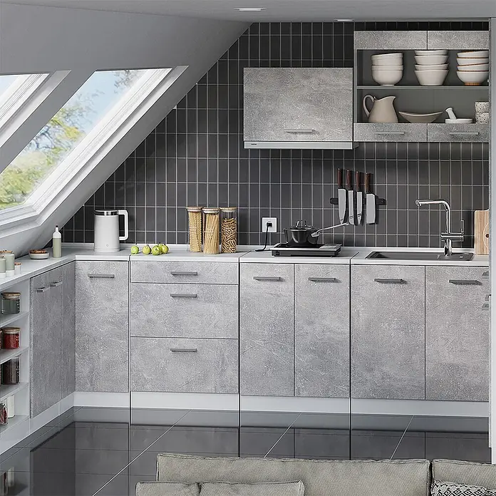 Küchenschrank für Dachschrägen R-Line 60 cm Beton Art.-Nr. 61773 - 