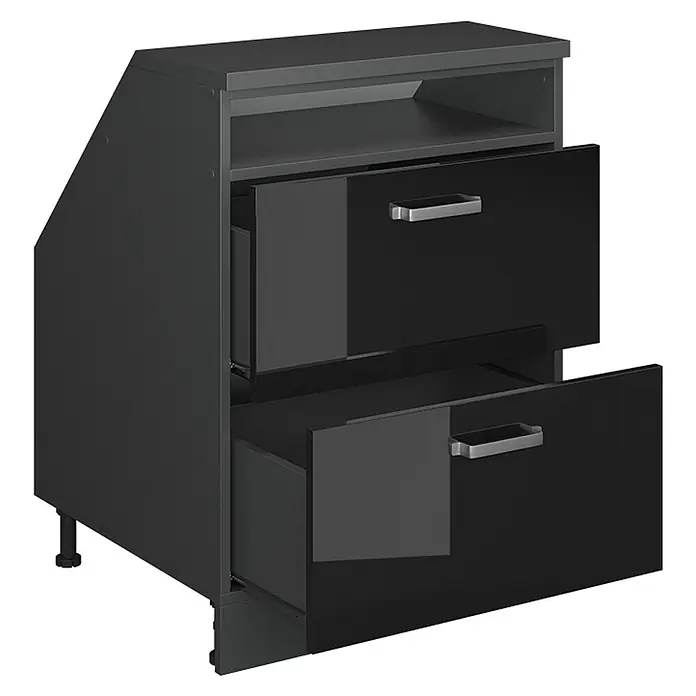 Vicco Küchenschrank für Dachschrägen R-Line, Schwarz Hochglanz, 60 cm - 