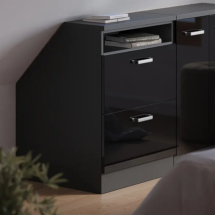 Vicco Küchenschrank für Dachschrägen R-Line, Schwarz Hochglanz, 60 cm - 