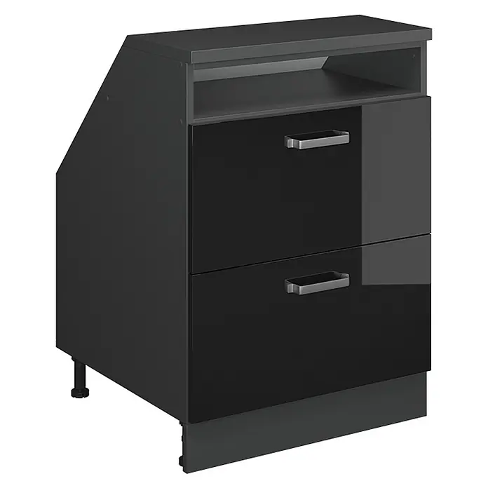 Vicco Küchenschrank für Dachschrägen R-Line, Schwarz Hochglanz, 60 cm - 