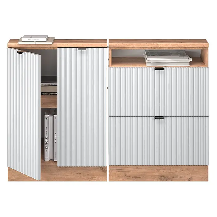 Küchenschrank für Dachschrägen R-Line 120 cm Weiß Riffel Art.-Nr. 60602 - 