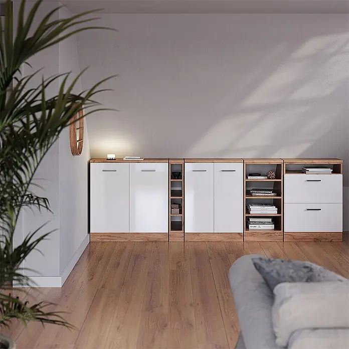 Küchenschrank für Dachschrägen R-Line 60 cm Weiß Hochglanz Art.-Nr. 60154 - 