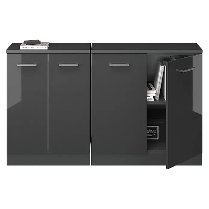 Vicco Küchenschrank für Dachschrägen R-Line, Anthrazit Hochglanz, 140 cm - 