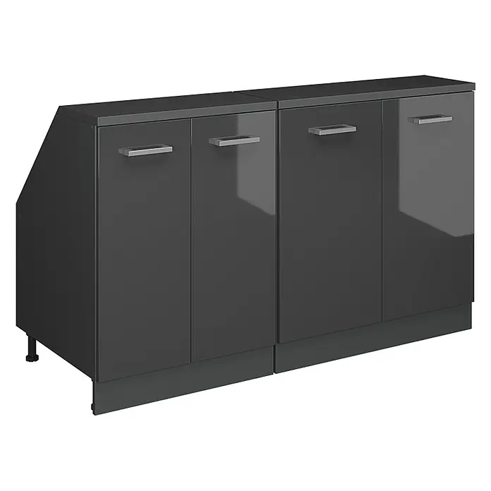 Vicco Küchenschrank für Dachschrägen R-Line, Anthrazit Hochglanz, 140 cm - 
