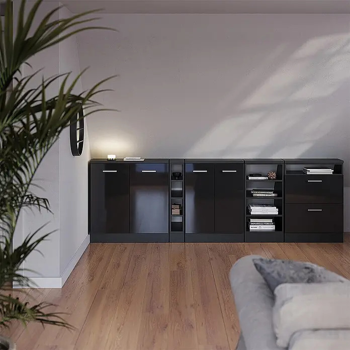 Vicco Küchenschrank für Dachschrägen R-Line, Anthrazit Hochglanz, 140 cm - 