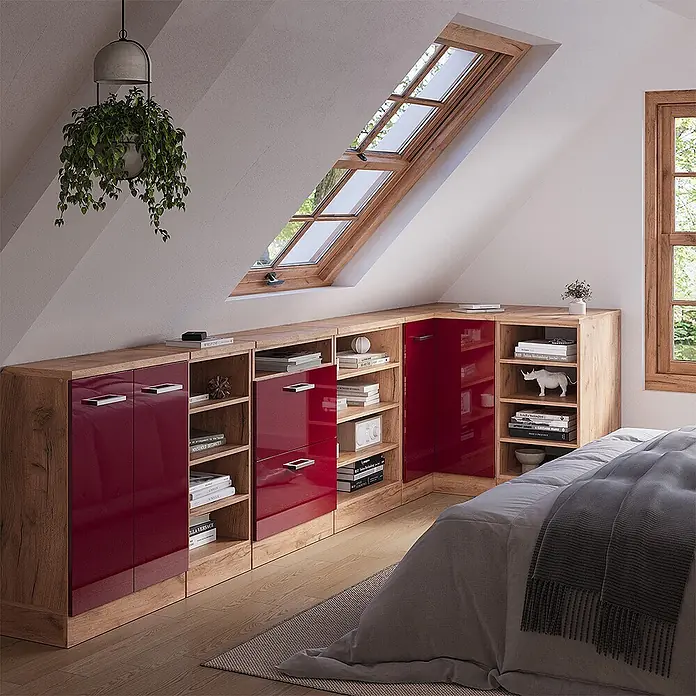 Küchenschrank für Dachschrägen R-Line 75.6 cm Rot Hochglanz Art.-Nr. 60241 - 
