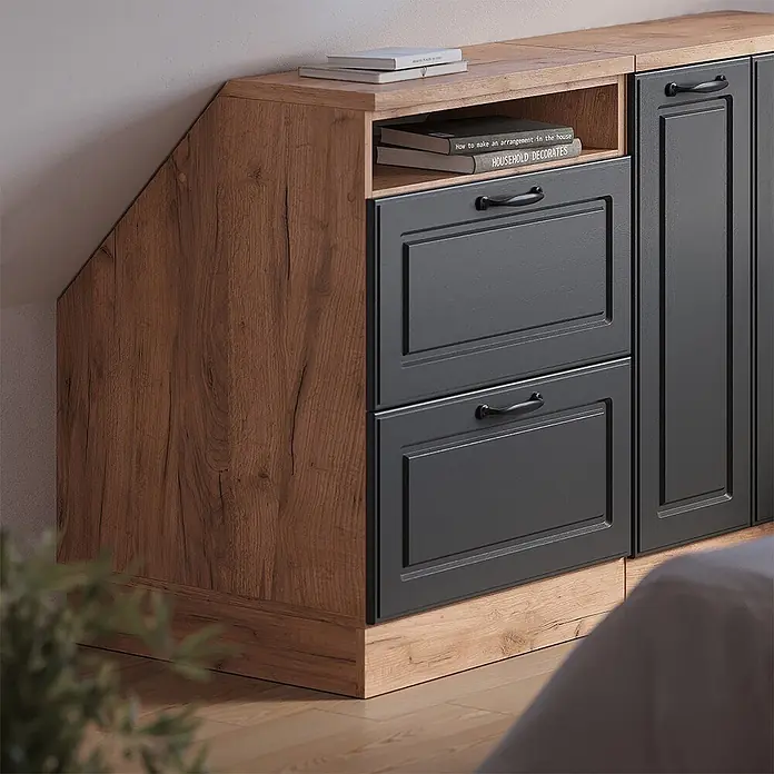 Vicco Küchenschrank für Dachschrägen R-Line, Anthrazit Landhaus, 60 cm - 
