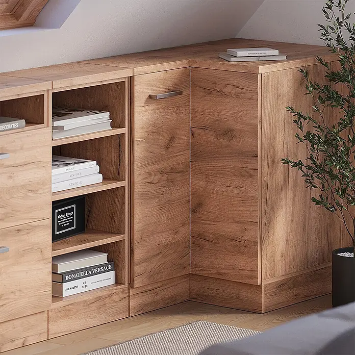Vicco Eck-Küchenschrank für Dachschrägen R-Line, Goldkraft Eiche, 75.6 cm - 