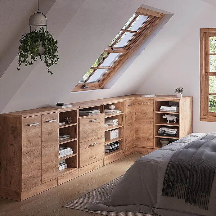 Vicco Eck-Küchenschrank für Dachschrägen R-Line, Goldkraft Eiche, 75.6 cm - 