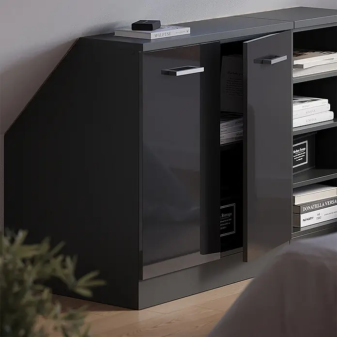 Vicco Küchenschrank für Dachschrägen R-Line, Anthrazit Hochglanz, 80 cm - 