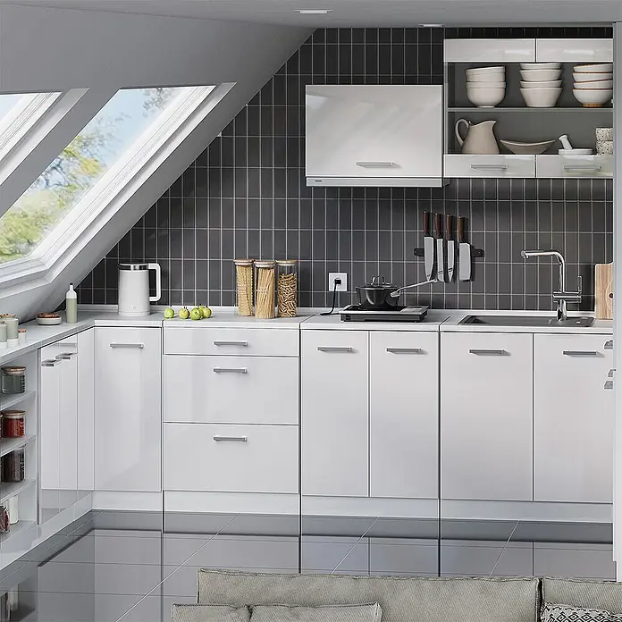 Küchenschrank für Dachschrägen R-Line 60 cm Weiß Hochglanz Art.-Nr. 61781 - 