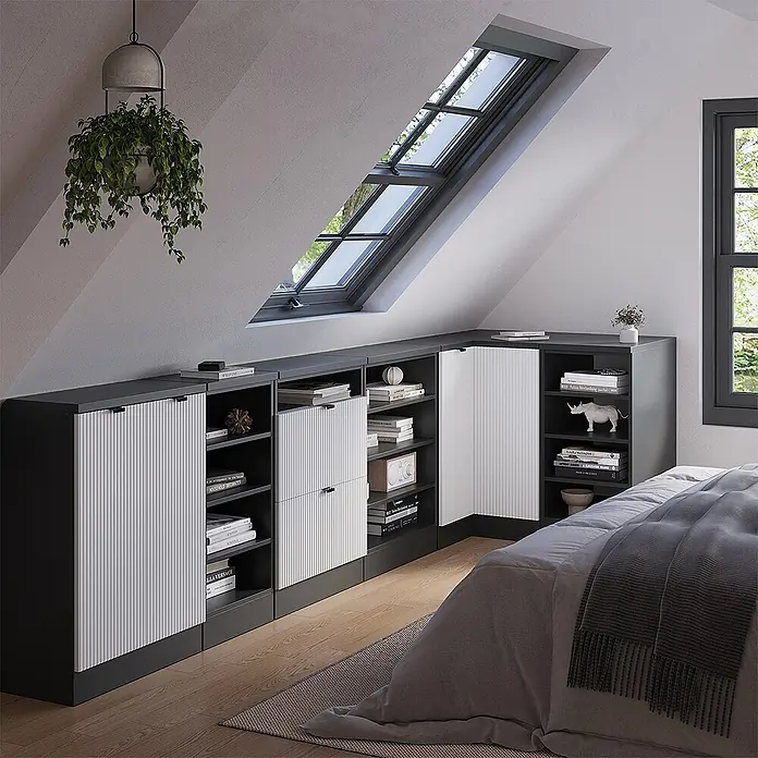 Küchenschrank für Dachschrägen R-Line 75.6 cm Weiß Riffel Art.-Nr. 60678 - 