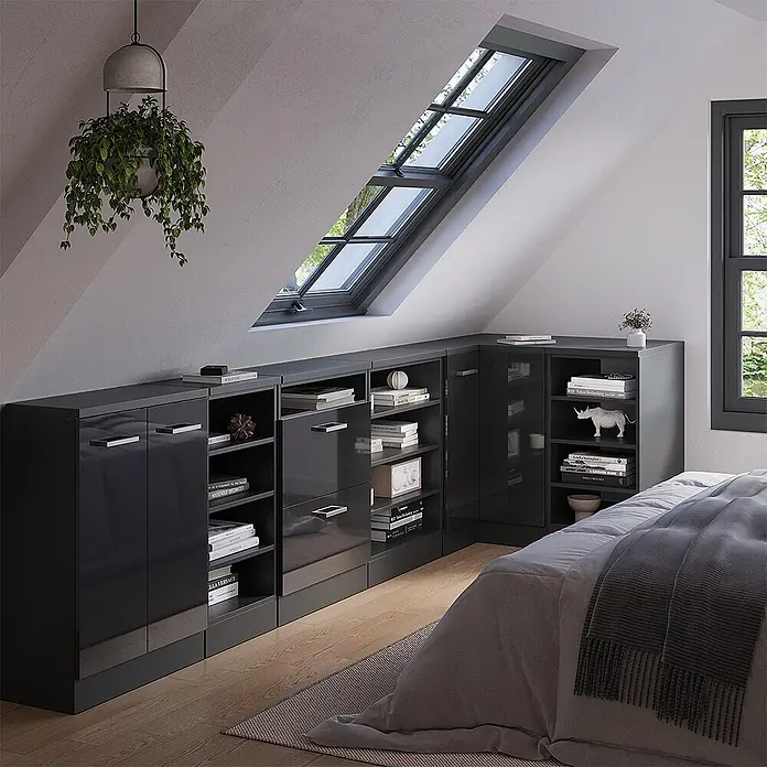 Vicco Eck-Küchenschrank für Dachschrägen R-Line, Anthrazit HGL, 75.6 cm - 