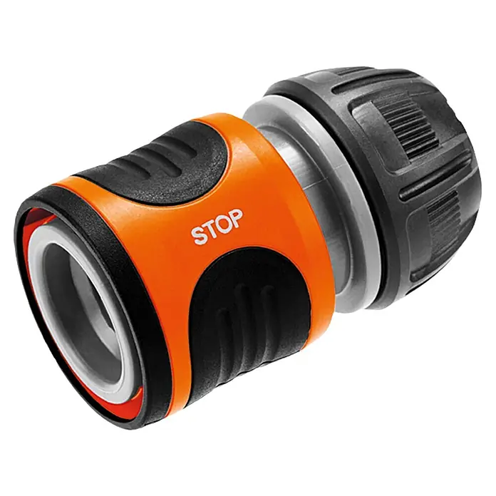 Gardena Schlauchkupplung mit Wasserstop - Passend für: ½″-Schläuche Ø 13 mm, ⁵⁄₈″-Schläuche Ø 15 mm - Diagonale Ansicht