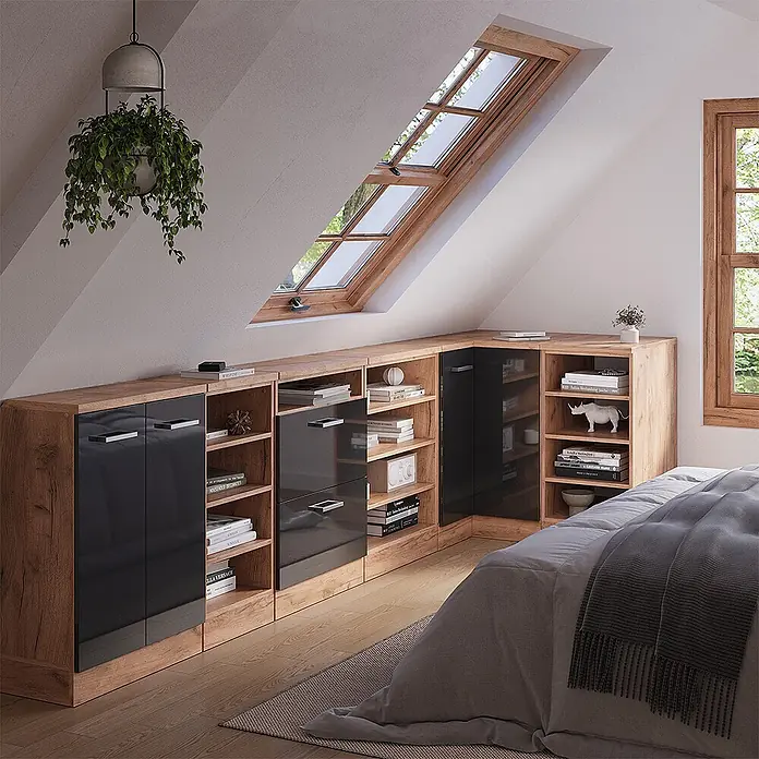 Vicco Eck-Küchenschrank für Dachschrägen R-Line, Anthrazit HGL, 75.6 cm - 