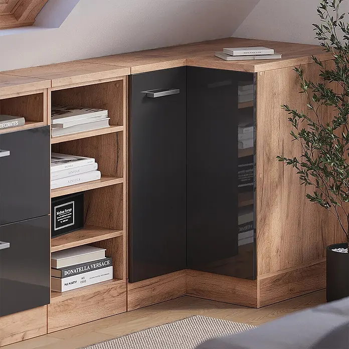 Vicco Eck-Küchenschrank für Dachschrägen R-Line, Anthrazit HGL, 75.6 cm - 