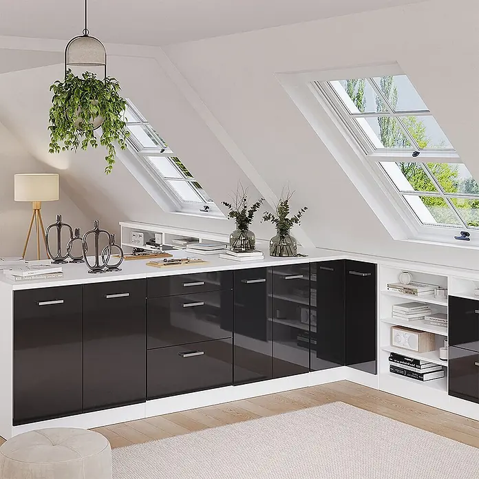 Vicco Küchenschrank für Dachschrägen R-Line, Anthrazit Hochglanz, 60 cm - 