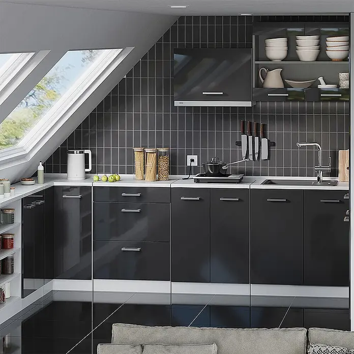 Vicco Küchenschrank für Dachschrägen R-Line, Anthrazit Hochglanz, 60 cm - 