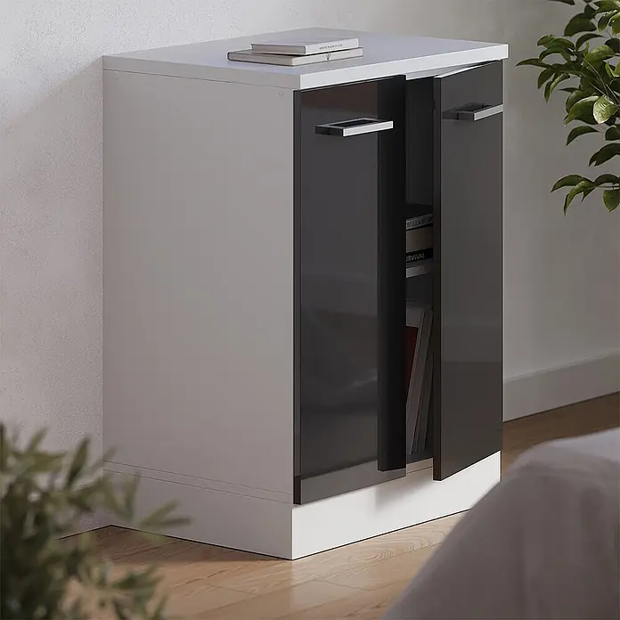 Vicco Küchenschrank für Dachschrägen R-Line, Anthrazit Hochglanz, 60 cm - 