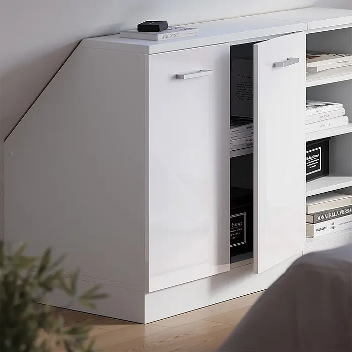 Küchenschrank für Dachschrägen R-Line 80 cm Weiß Hochglanz Art.-Nr. 60359 - 
