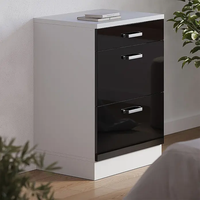 Vicco Küchenschrank für Dachschrägen R-Line, Schwarz Hochglanz, 60 cm - 