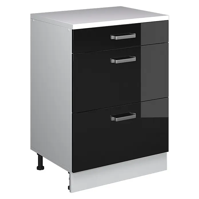 Vicco Küchenschrank für Dachschrägen R-Line, Schwarz Hochglanz, 60 cm - 