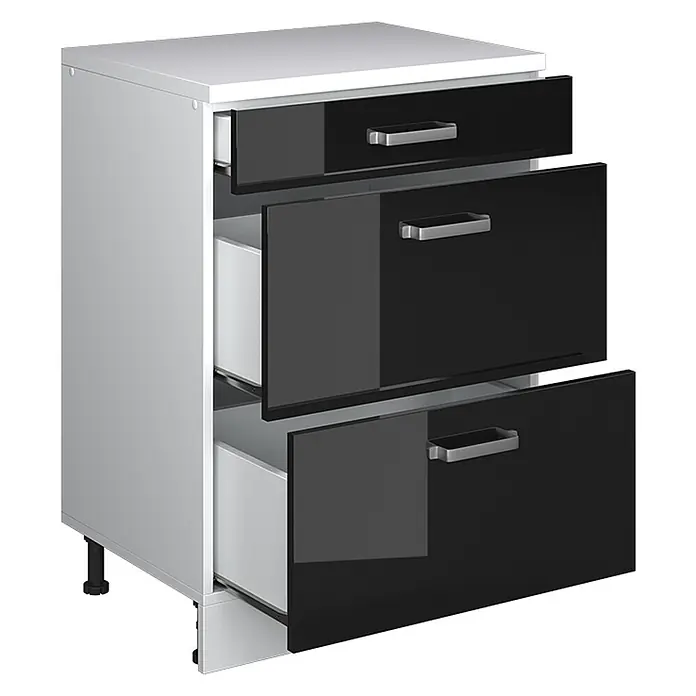 Vicco Küchenschrank für Dachschrägen R-Line, Schwarz Hochglanz, 60 cm - 