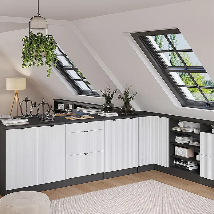 Küchenschrank für Dachschrägen R-Line 80 cm Weiß Riffel Art.-Nr. 61798 - 
