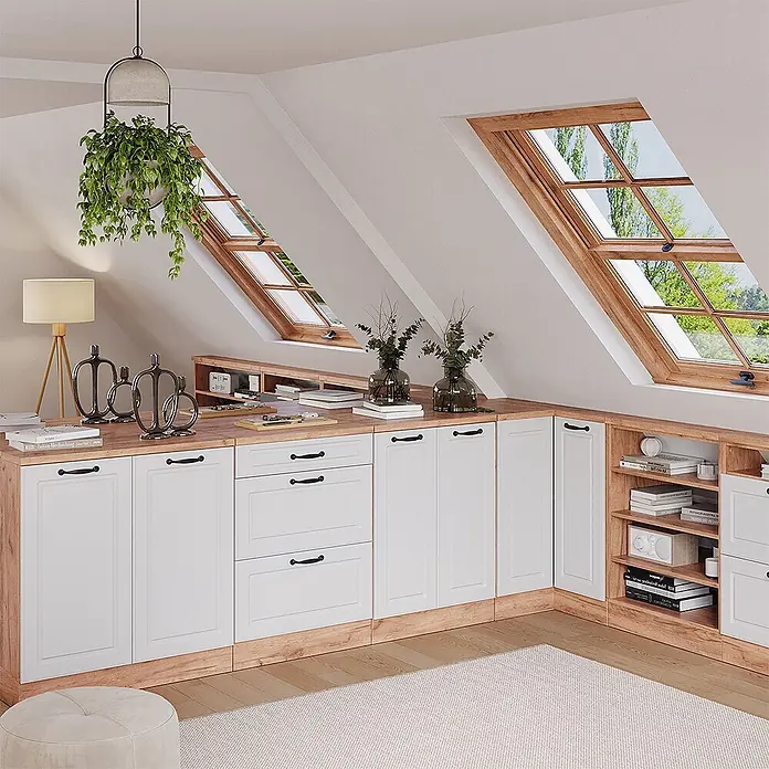 Küchenschrank für Dachschrägen R-Line 60 cm Weiß Landhaus Art.-Nr. 61767 - 