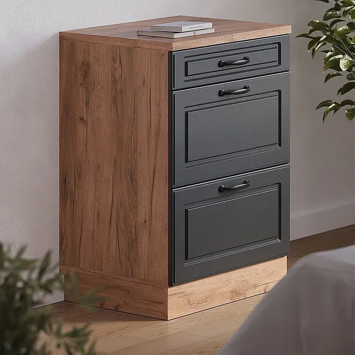 Vicco Küchenschrank für Dachschrägen R-Line, Anthrazit Landhaus, 60 cm - 