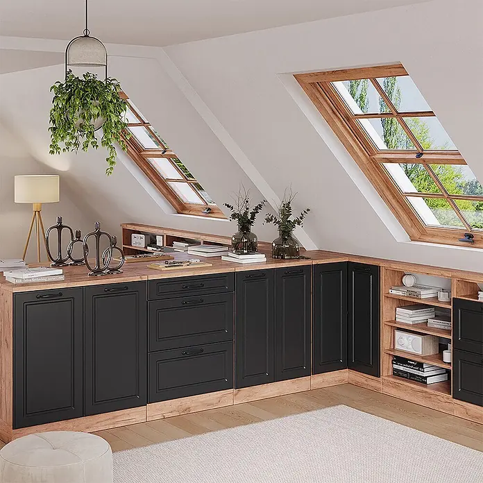 Vicco Küchenschrank für Dachschrägen R-Line, Anthrazit Landhaus, 60 cm - 