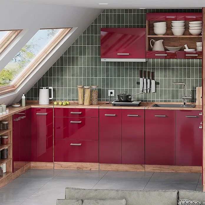 Küchenschrank für Dachschrägen R-Line 80 cm Rot Hochglanz Art.-Nr. 61806 - 