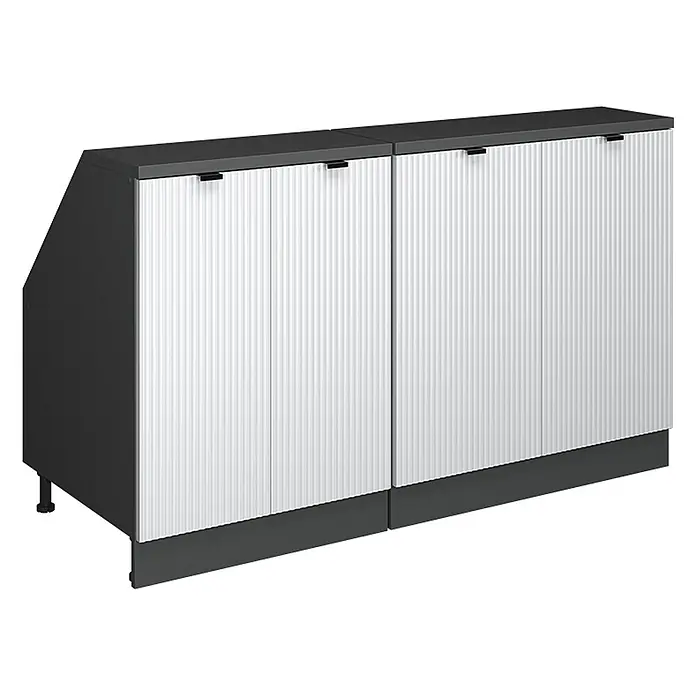 Küchenschrank für Dachschrägen R-Line 140 cm Weiß Riffel Art.-Nr. 60648 - 