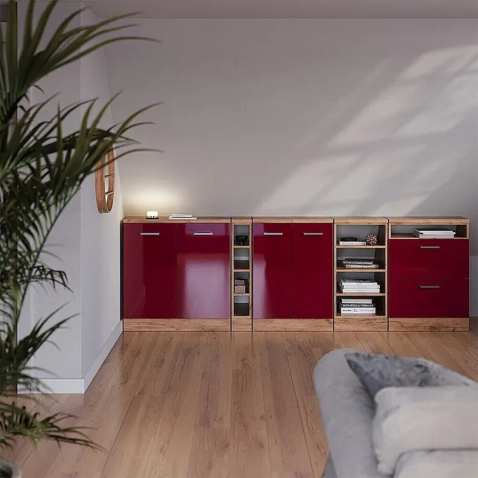 Küchenschrank für Dachschrägen R-Line 60 cm Rot Hochglanz Art.-Nr. 60422 - 