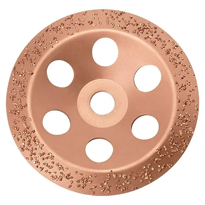 Bosch Hartmetall-Topfscheibe - Durchmesser: 180 mm, Grob, Durchmesser Bohrung: 22,23 mm - Nahaufnahme einer Schleifscheibe, die mit Diamanten besetzt ist, ideal zum Bearbeiten von Beton und Stein.