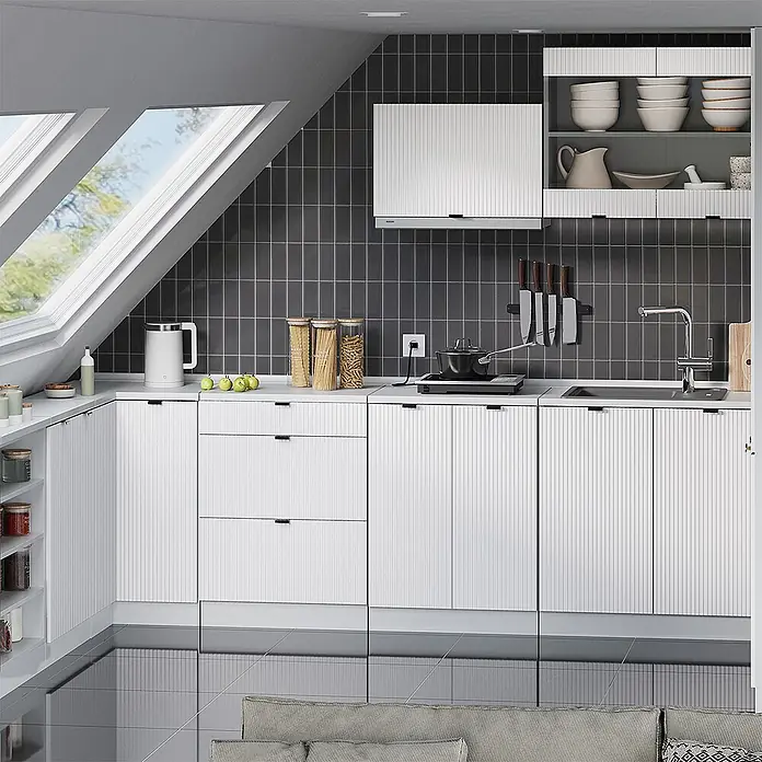 Küchenschrank für Dachschrägen R-Line 60 cm Weiß Riffel Art.-Nr. 61783 - 
