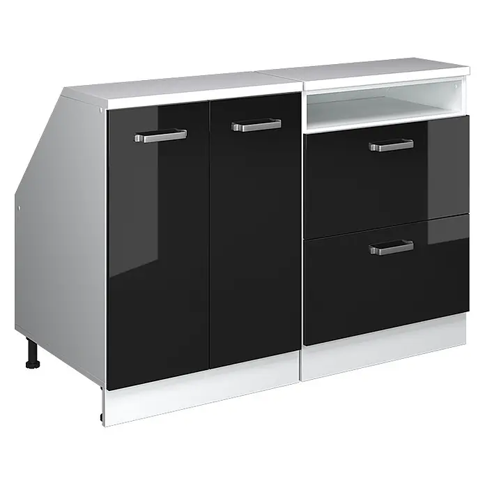 Vicco Küchenschrank für Dachschrägen R-Line, Schwarz Hochglanz, 120 cm - 