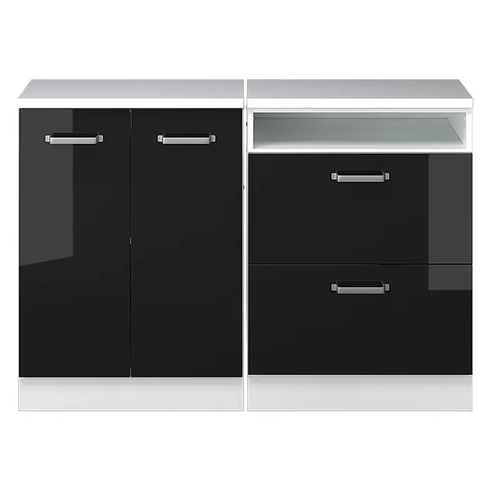 Vicco Küchenschrank für Dachschrägen R-Line, Schwarz Hochglanz, 120 cm - 