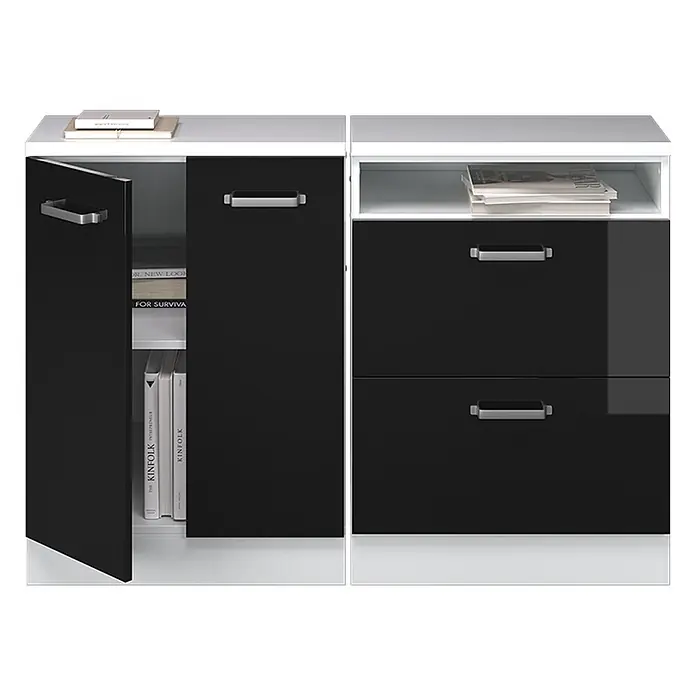 Vicco Küchenschrank für Dachschrägen R-Line, Schwarz Hochglanz, 120 cm - 
