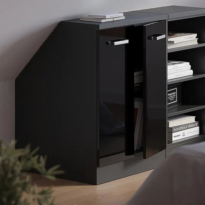 Vicco Küchenschrank für Dachschrägen R-Line, Schwarz Hochglanz, 60 cm - 